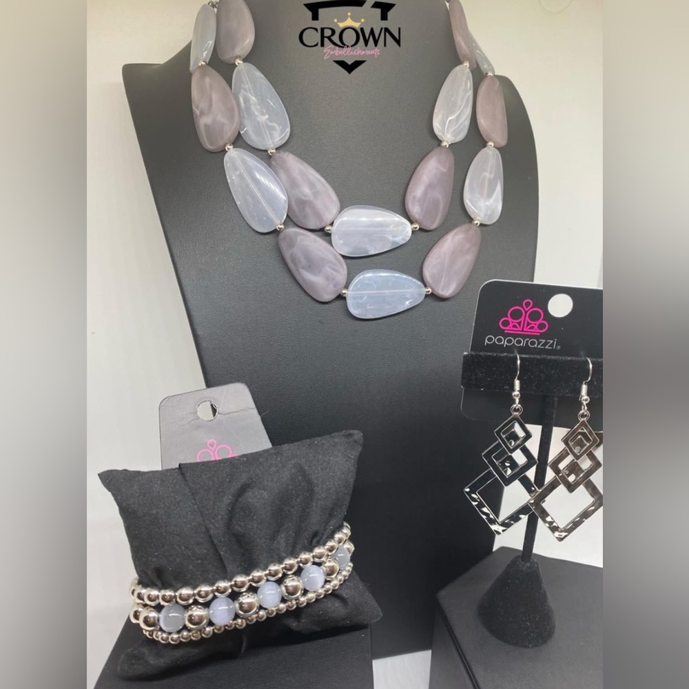 Paparazzi Silver and Gray Jewelry Set